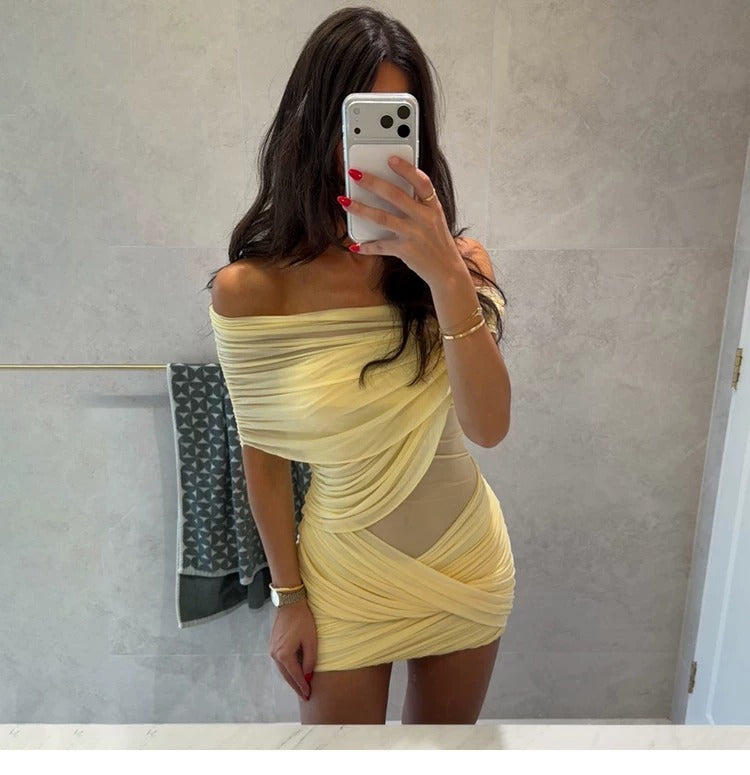 Romy Draped Off-Shoulder Mini Dress