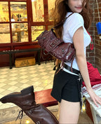 Phoebe Studded Croc-Effect Shoulder Bag