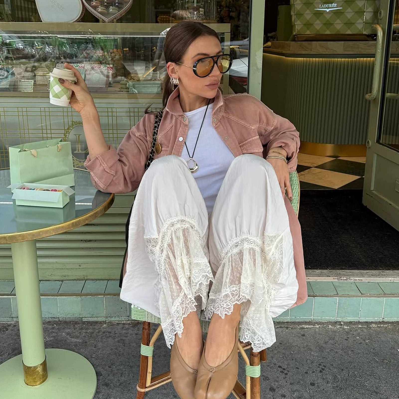 Willa Lace Trim Ruffle Capri Pants