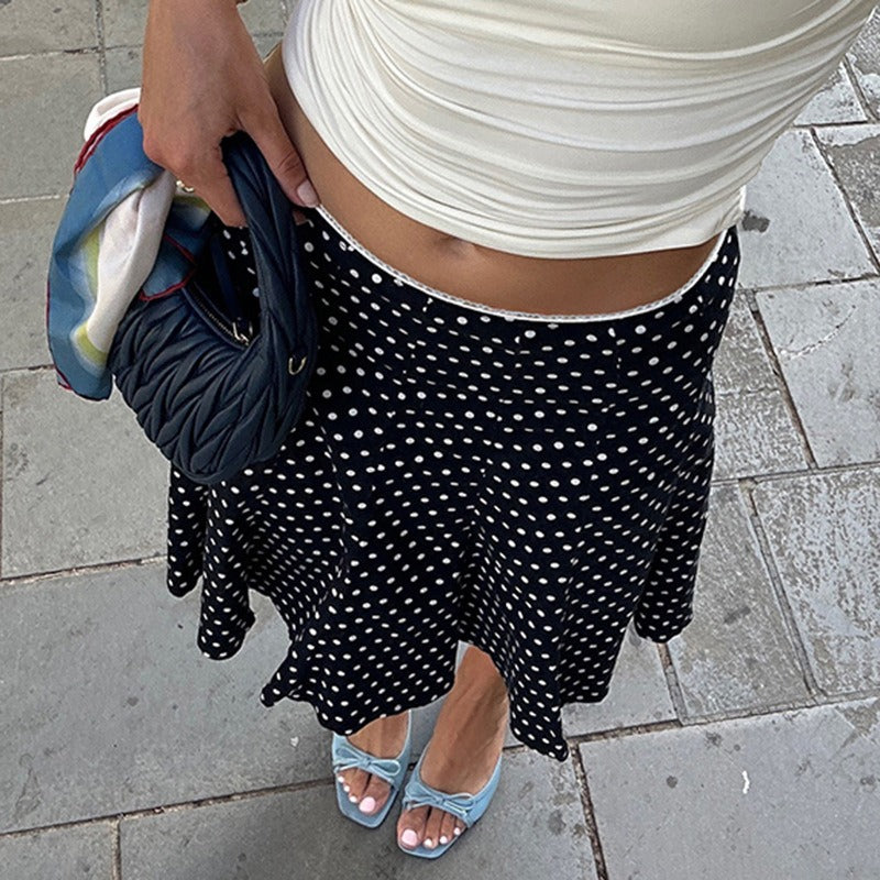 Polka Dot Flared Midi Skirt