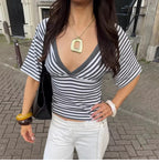Yuna Striped Deep V-Neck Top