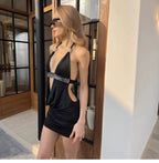 Léa Rhinestone Cut-Out Halter Mini Dress