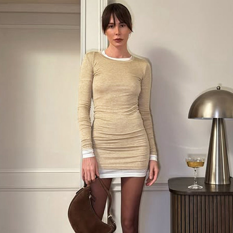 Contrast Trim Long Sleeve Mini Dress