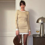 Contrast Trim Long Sleeve Mini Dress