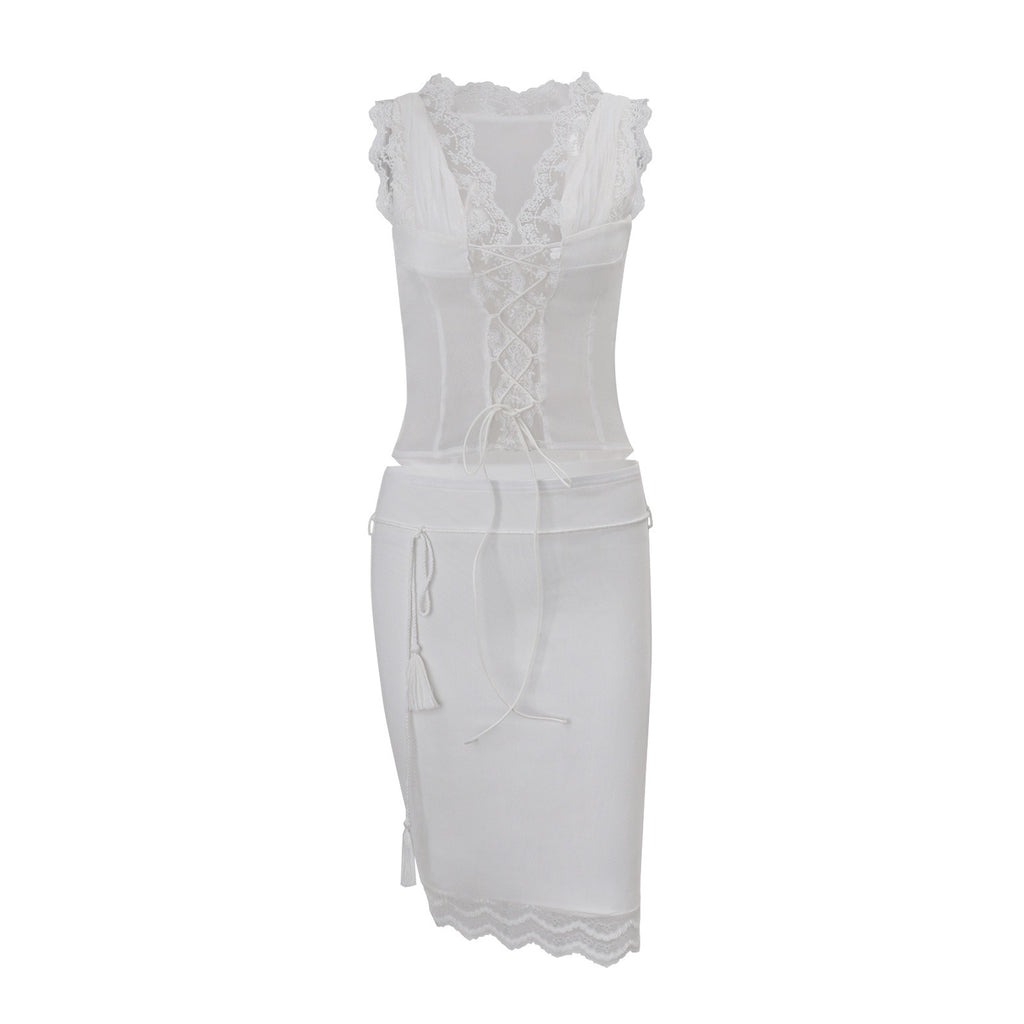 Yeva Lace Corset Top & Midi Skirt Set