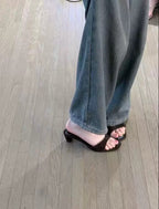 Suede Low-Heel Slide Sandals