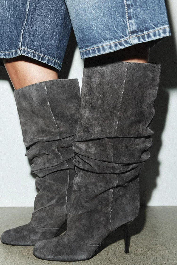 Malia Ruched Suede Stiletto Boots