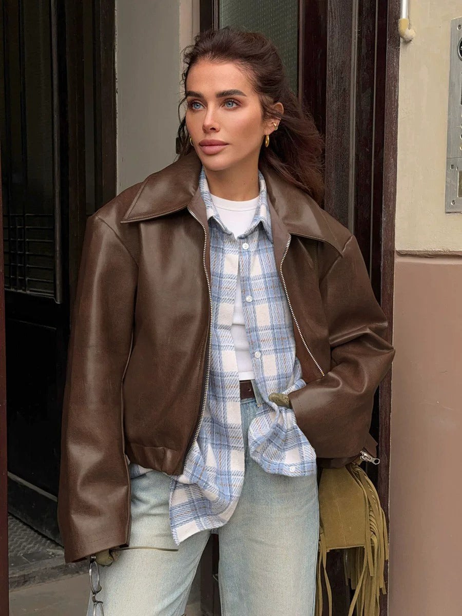 Geneva Faux Leather Bomber Jacket