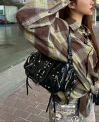 Phoebe Studded Croc-Effect Shoulder Bag