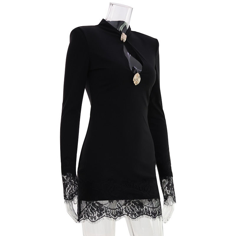 Perina Long Sleeve Lace Trim Mini Dress