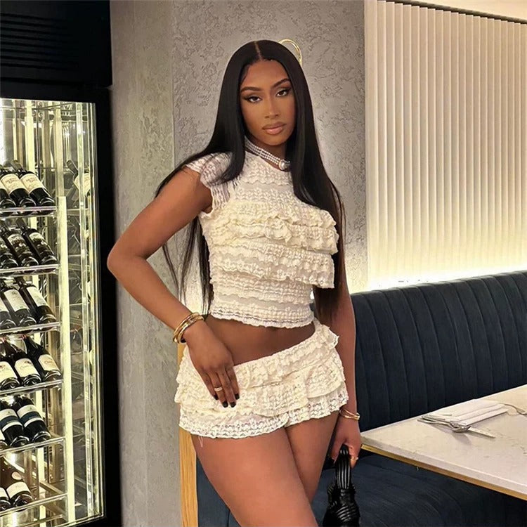 Marley Ivory Lace Ruffle Two-Piece Set