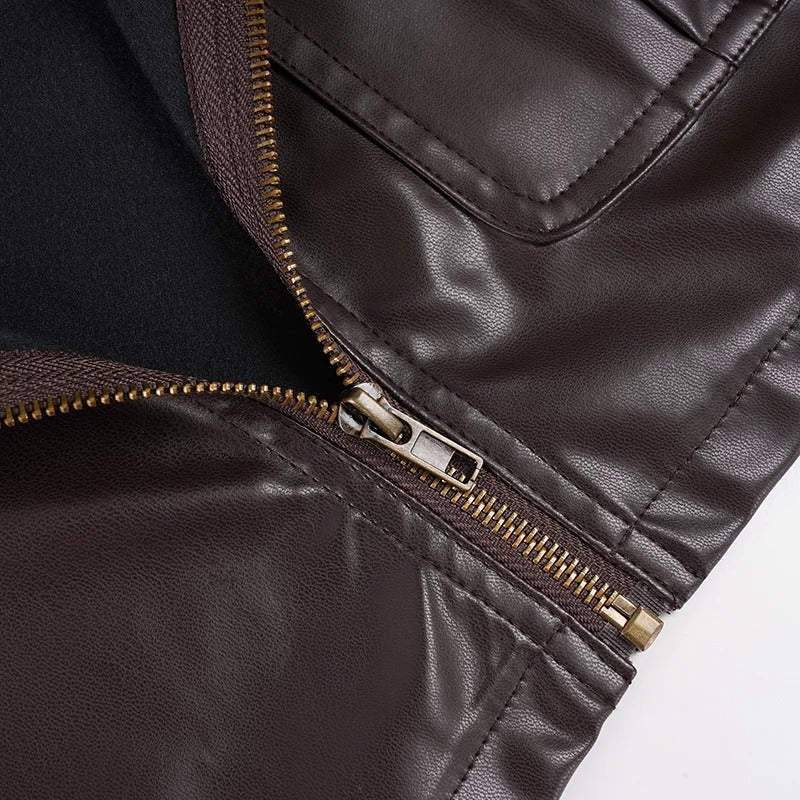 Ember Cropped Faux Leather Bomber Jacket