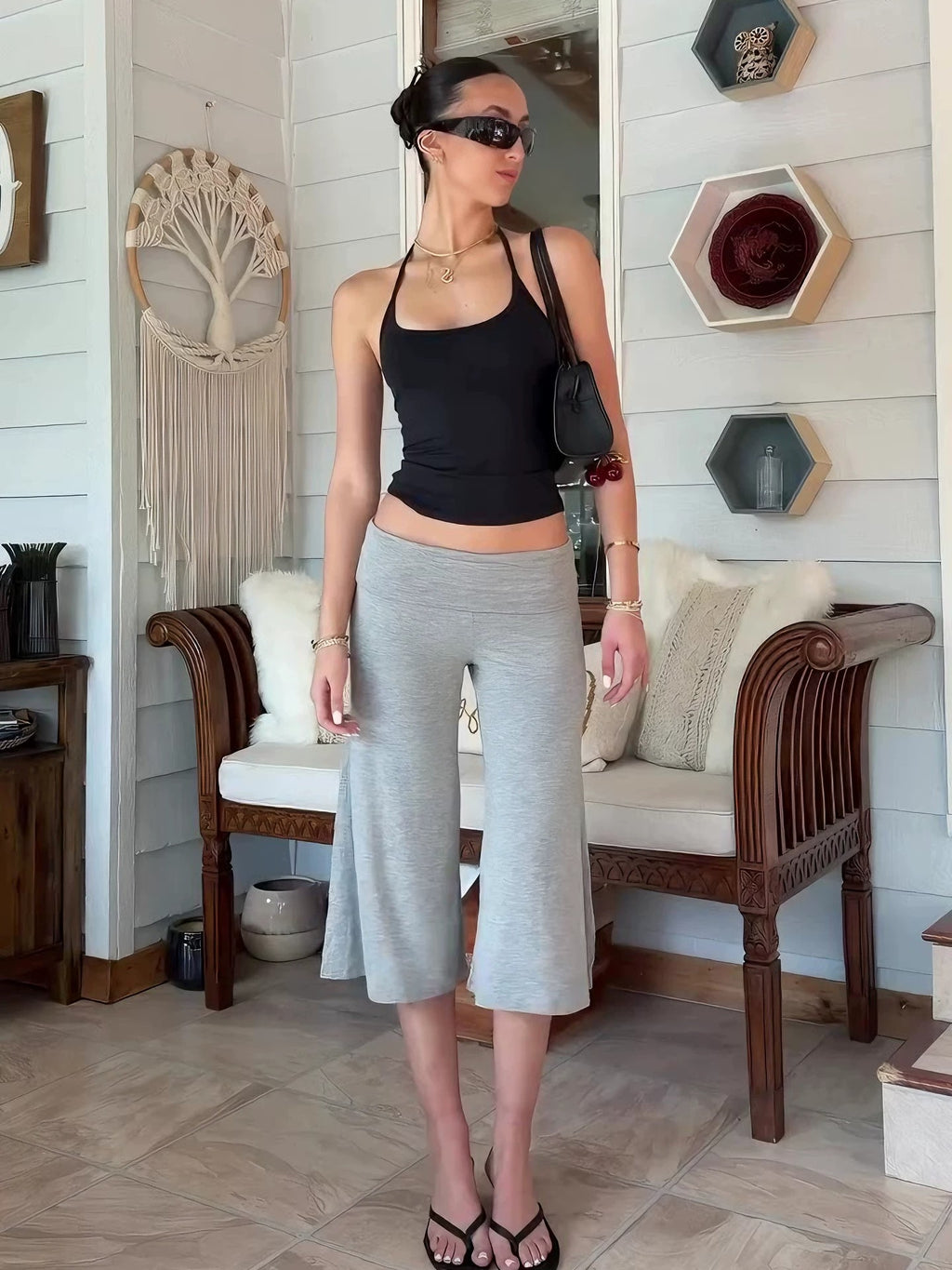 Gwen Halter Top & Foldover Capri Pants Set