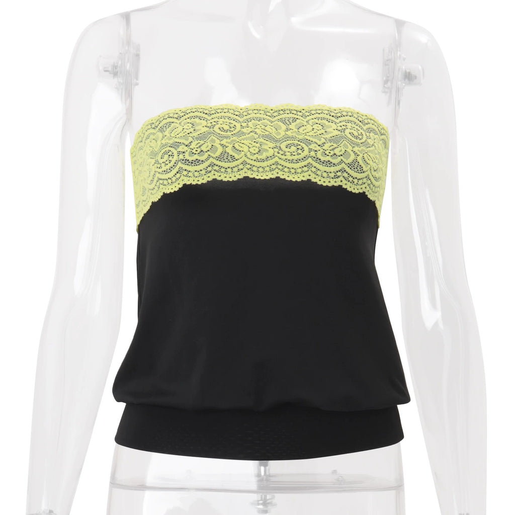 Reese Black Strapless Lace Trim Top