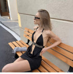 Léa Rhinestone Cut-Out Halter Mini Dress