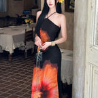 Elin Floral Mesh Halter Maxi Dress
