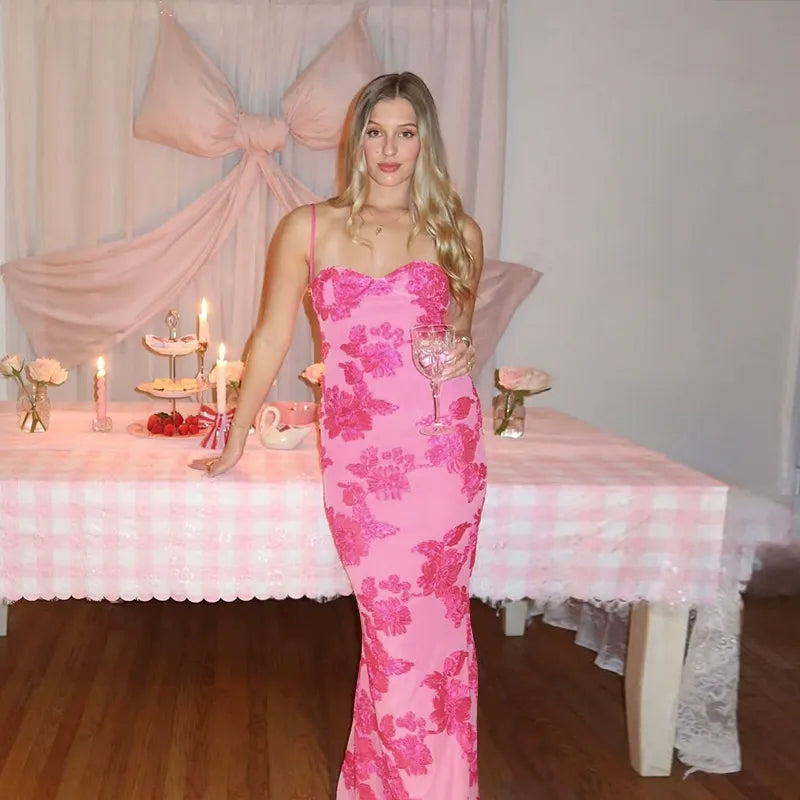 Noreia Pink Floral Lace Maxi Dress