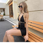 Léa Rhinestone Cut-Out Halter Mini Dress