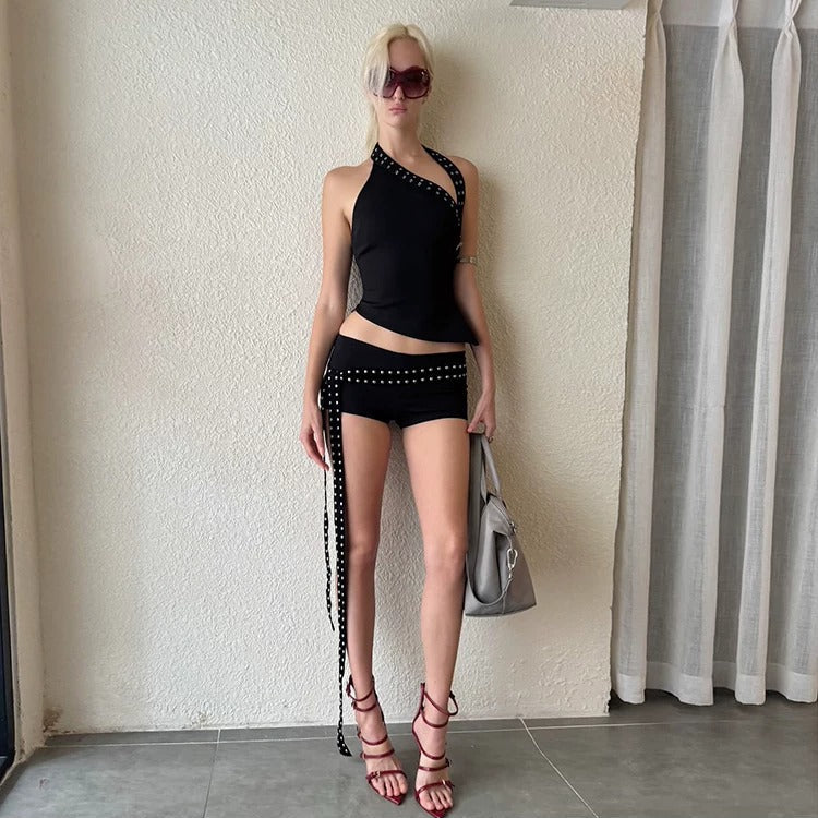 Maren Asymmetrical Halter Top & Mini Shorts Set