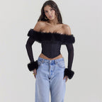 Faux Fur Trim Corset Top