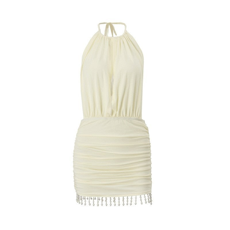 Tomoe Halter Deep Plunge Ruched Mini Dress