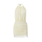 Tomoe Halter Deep Plunge Ruched Mini Dress