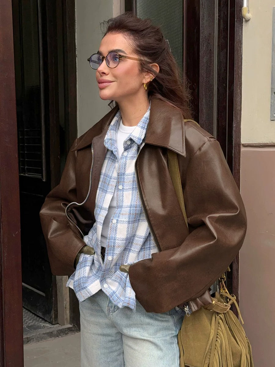 Geneva Faux Leather Bomber Jacket