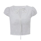 Lian Embroidered Tie-Front Crop Top