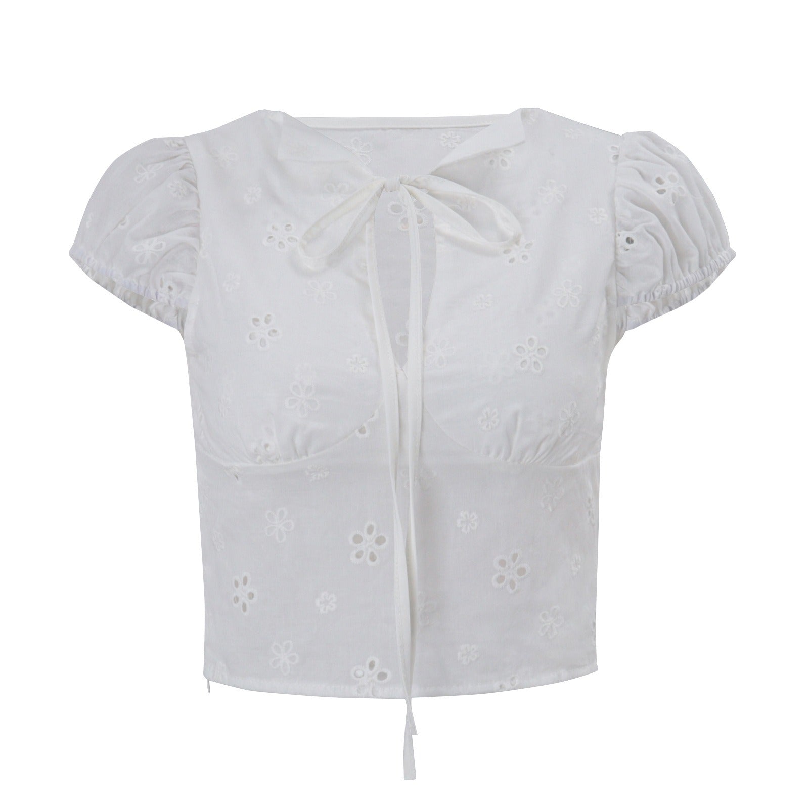 Lian Embroidered Tie-Front Crop Top