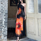 Elin Floral Mesh Halter Maxi Dress