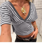 Yuna Striped Deep V-Neck Top
