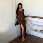 Daria Draped Long-Sleeve Maxi Dress