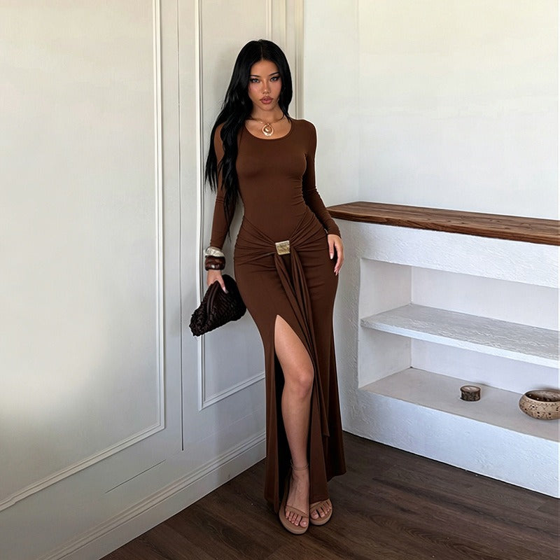 Daria Draped Long-Sleeve Maxi Dress