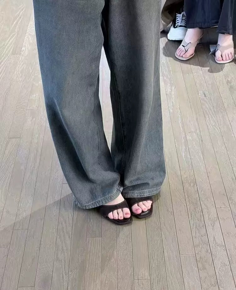 Suede Low-Heel Slide Sandals