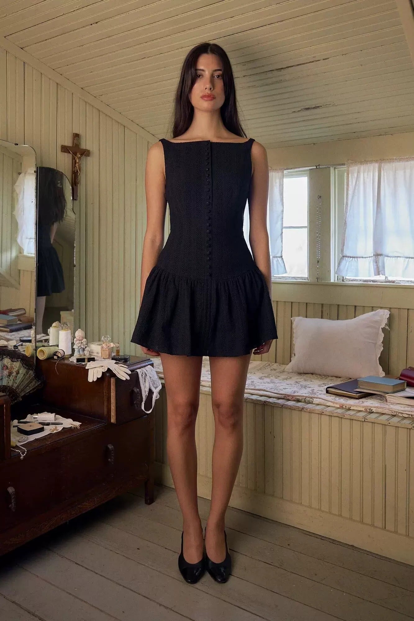 Mireille Vintage Button-Front Mini Dress
