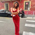 Lace Slip Red Maxi Dress