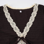Peyton Lace Trim Tie-Front Ruched Top