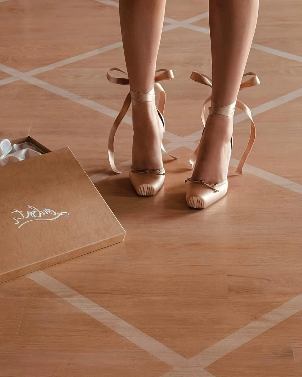 Faye Satin Ribbon Lace-Up Ballet Heels