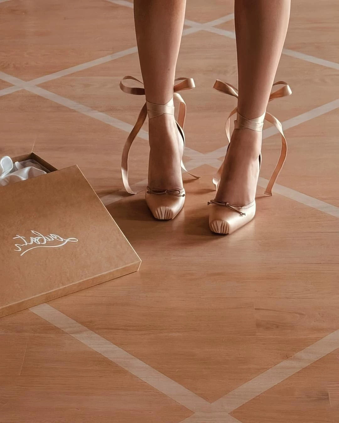 Faye Satin Ribbon Lace-Up Ballet Heels