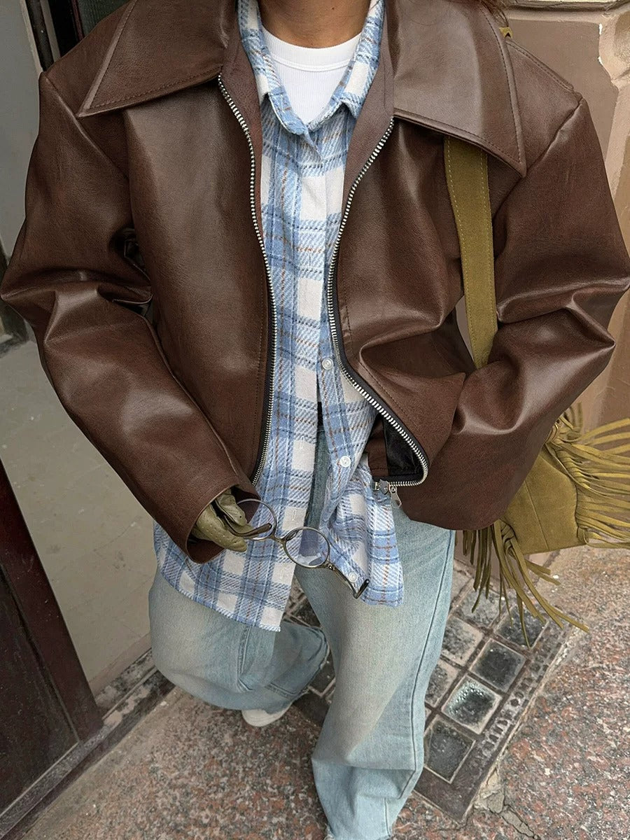 Geneva Faux Leather Bomber Jacket