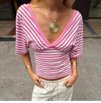 Yuna Striped Deep V-Neck Top