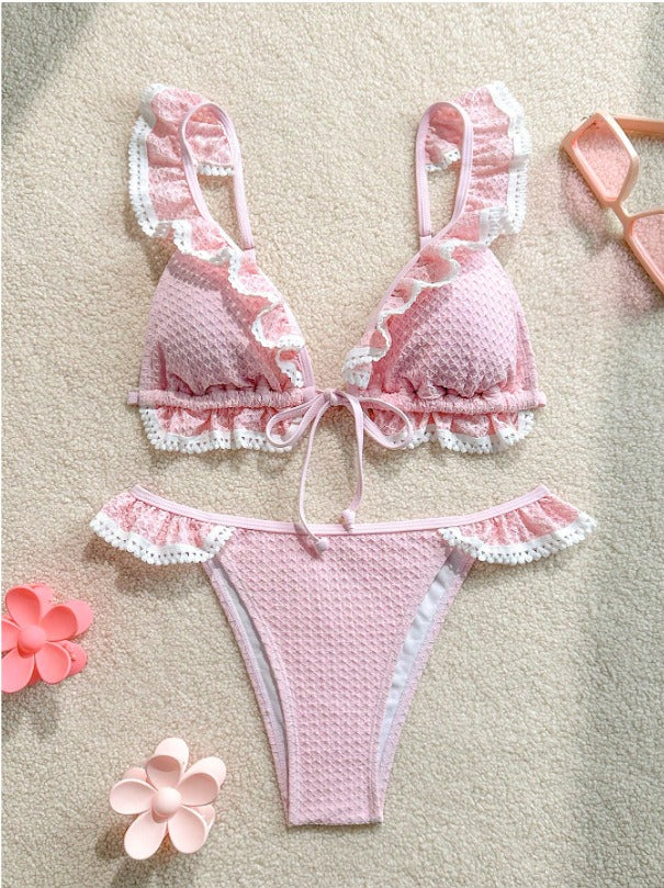 Tamina Blush Ruffle Lace Bikini Set