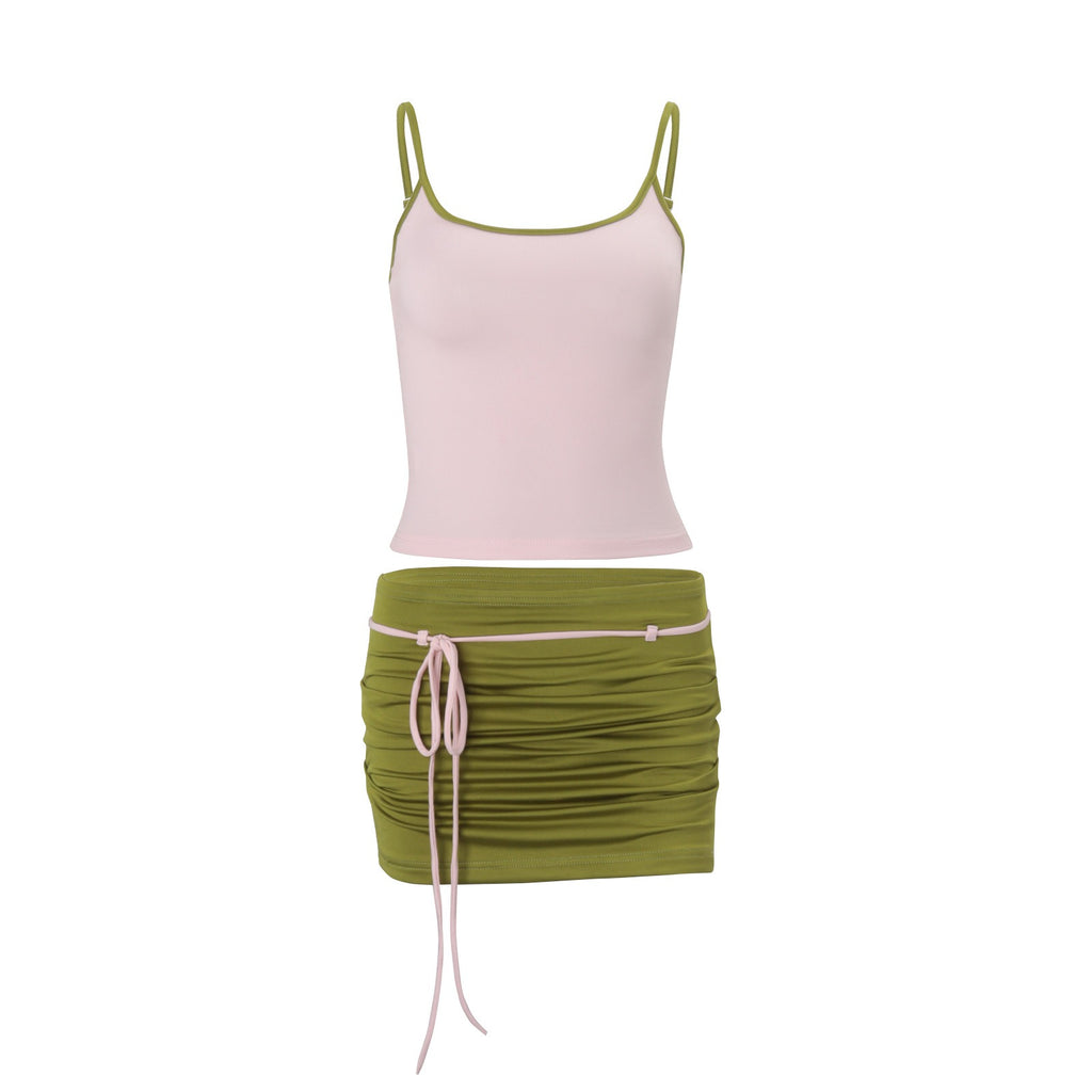 Larisa Blush & Olive Ruched Mini Set
