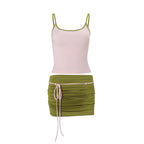 Larisa Blush & Olive Ruched Mini Set