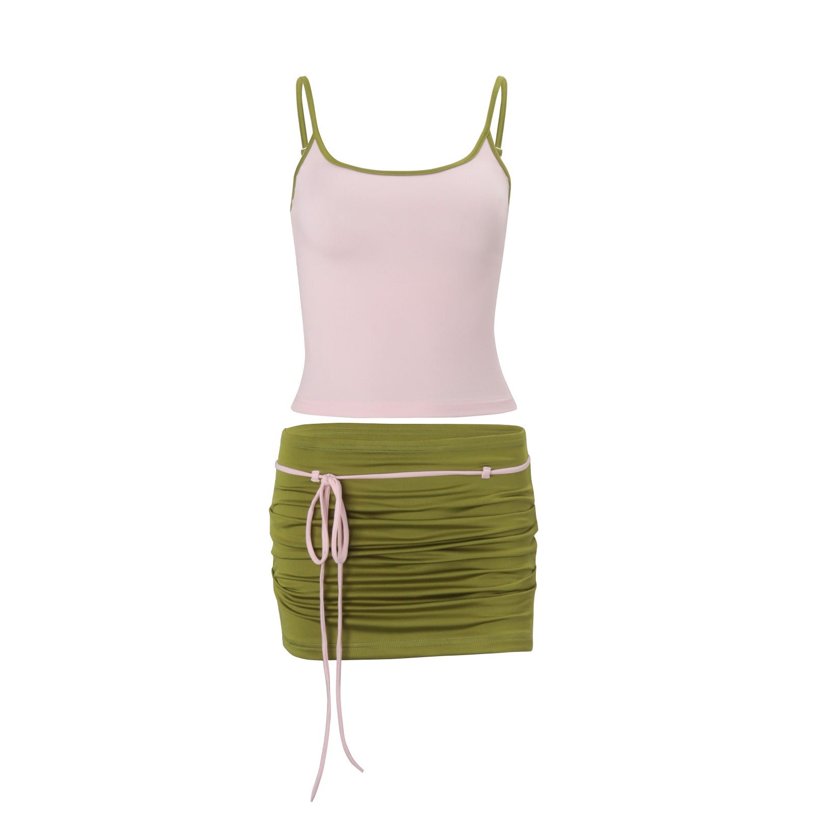 Larisa Blush & Olive Ruched Mini Set