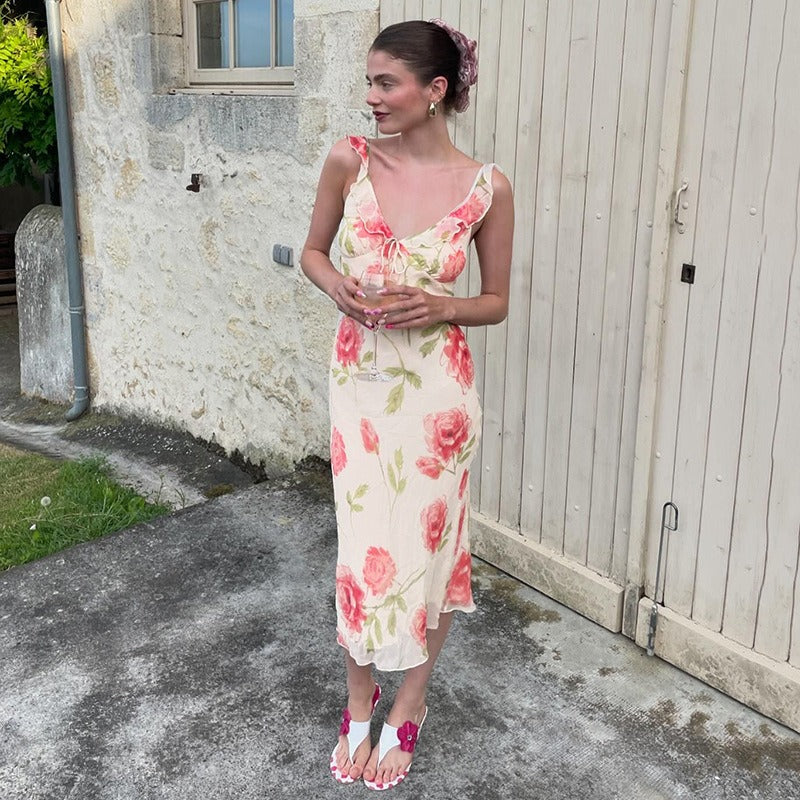 Chiara Rose Print Midi Dress