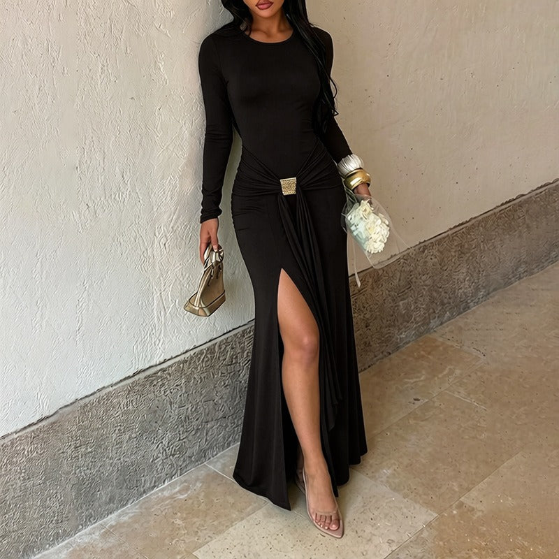 Daria Draped Long-Sleeve Maxi Dress