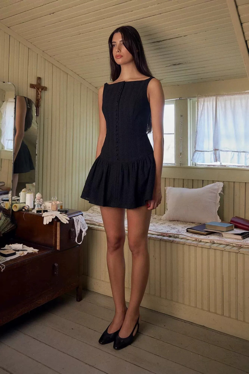 Mireille Vintage Button-Front Mini Dress