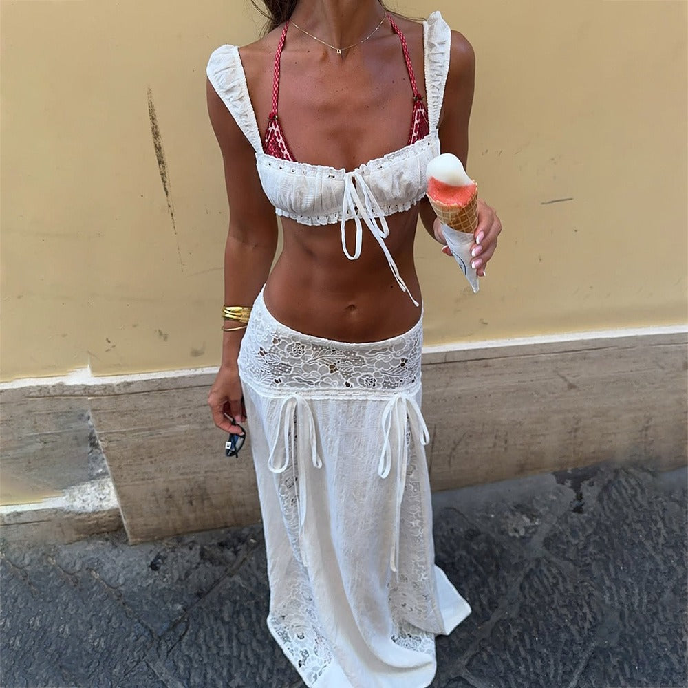 Brigitte Lace Trim Maxi Skirt Set