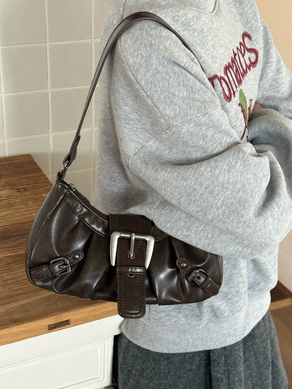 Haven Vintage Buckle Ruched Shoulder Bag